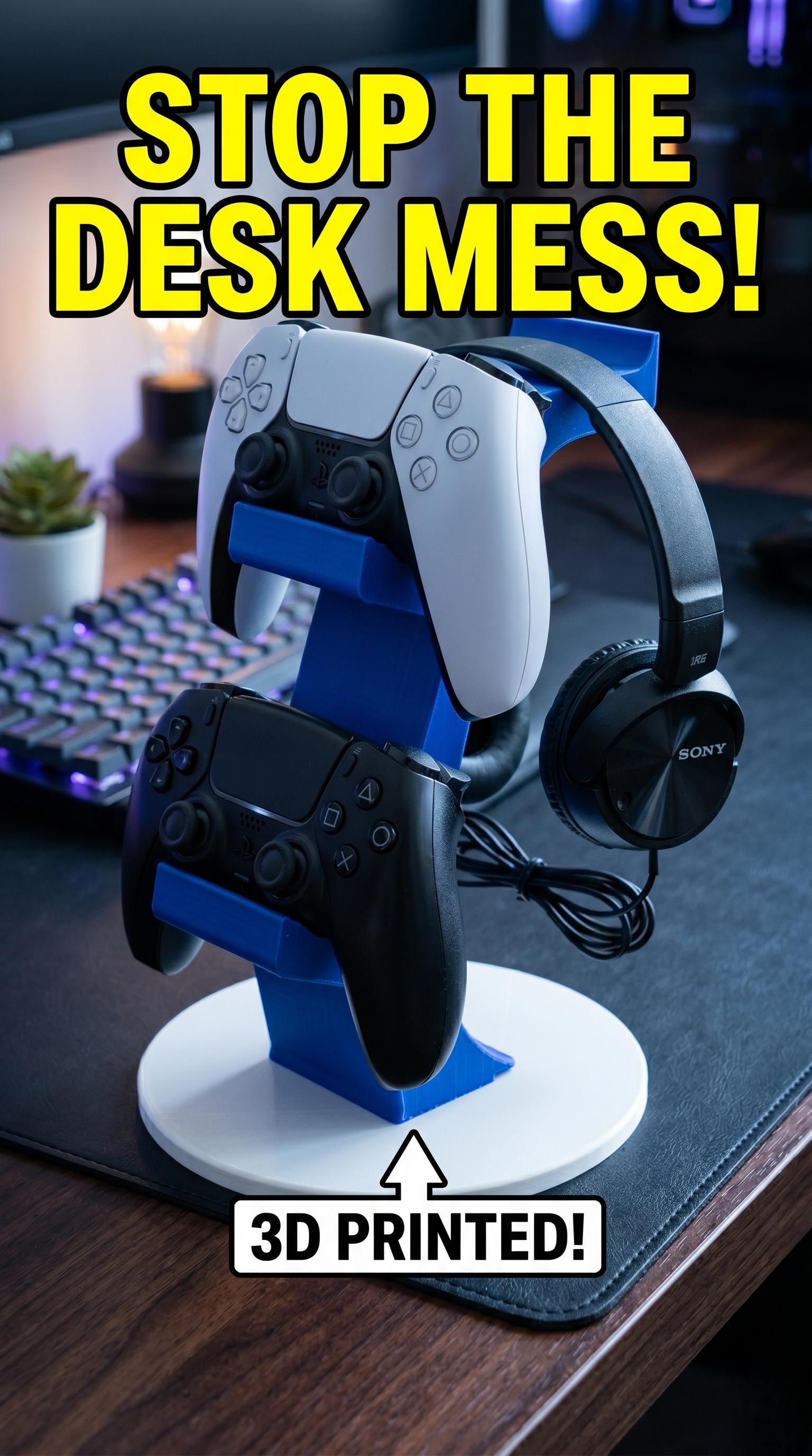 3D Printed PS5 Controller & Headset Stand | Gaming Desk Organizer | Customizable Gamer Gift