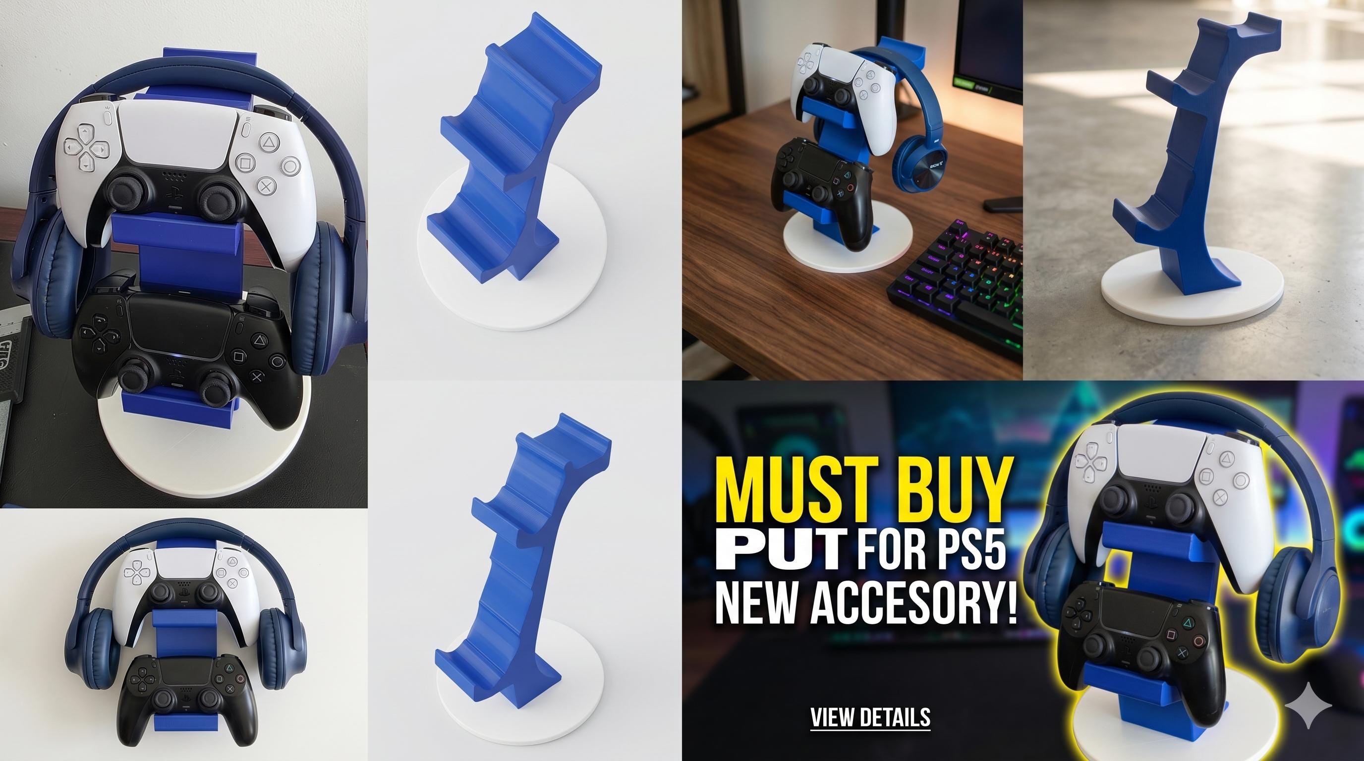 3D Printed PS5 Controller & Headset Stand | Gaming Desk Organizer | Customizable Gamer Gift