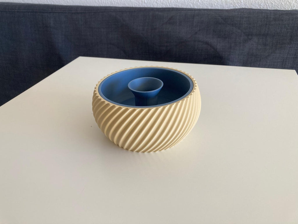 Ribbed Ceramic Nut Bowl, Blue Interior, Modern Kitchen Decor, Snack Container, Host Gift