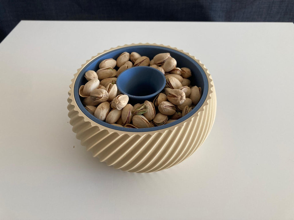 Ribbed Ceramic Nut Bowl, Blue Interior, Modern Kitchen Decor, Snack Container, Host Gift
