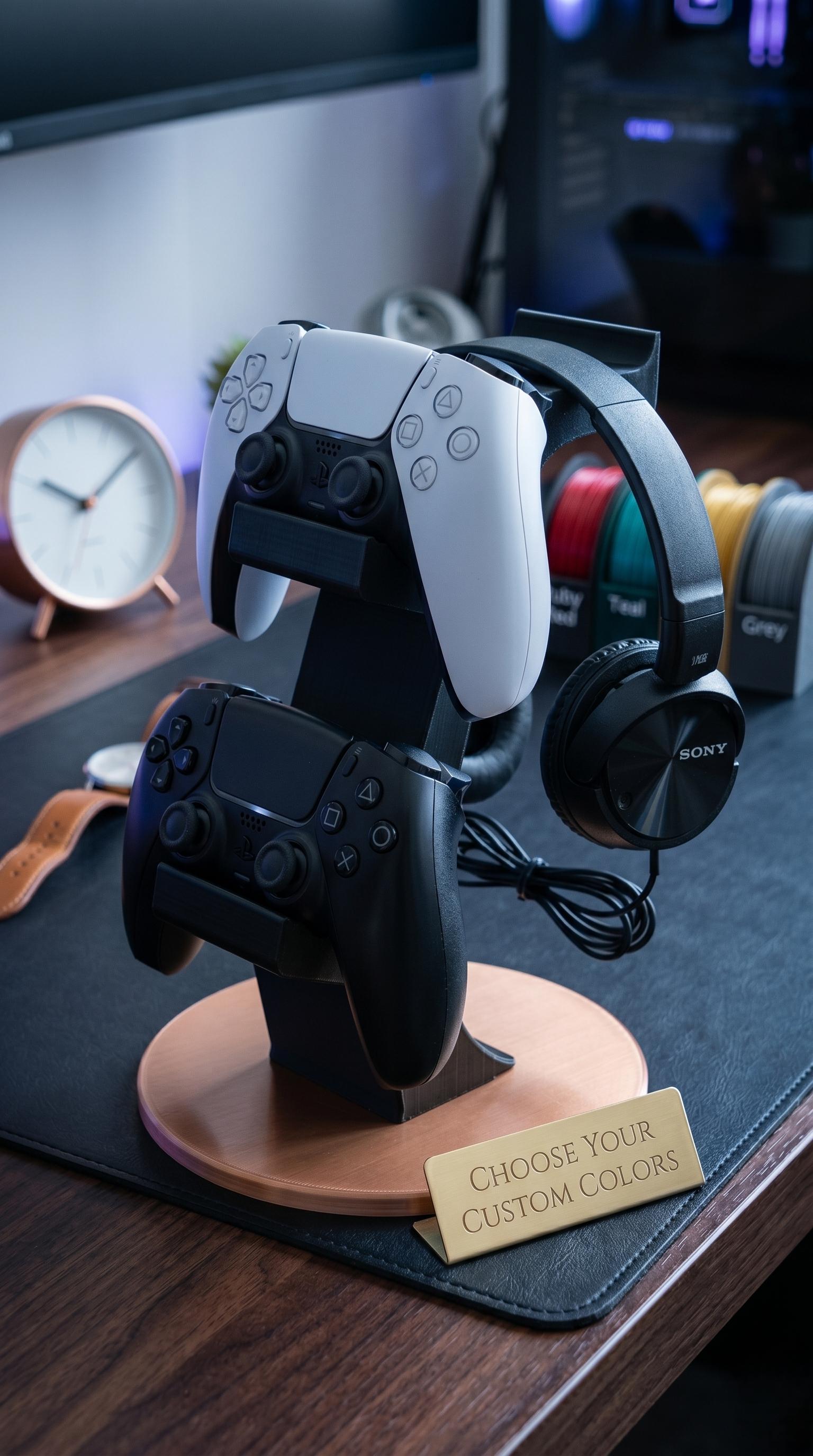 3D Printed PS5 Controller & Headset Stand | Gaming Desk Organizer | Customizable Gamer Gift