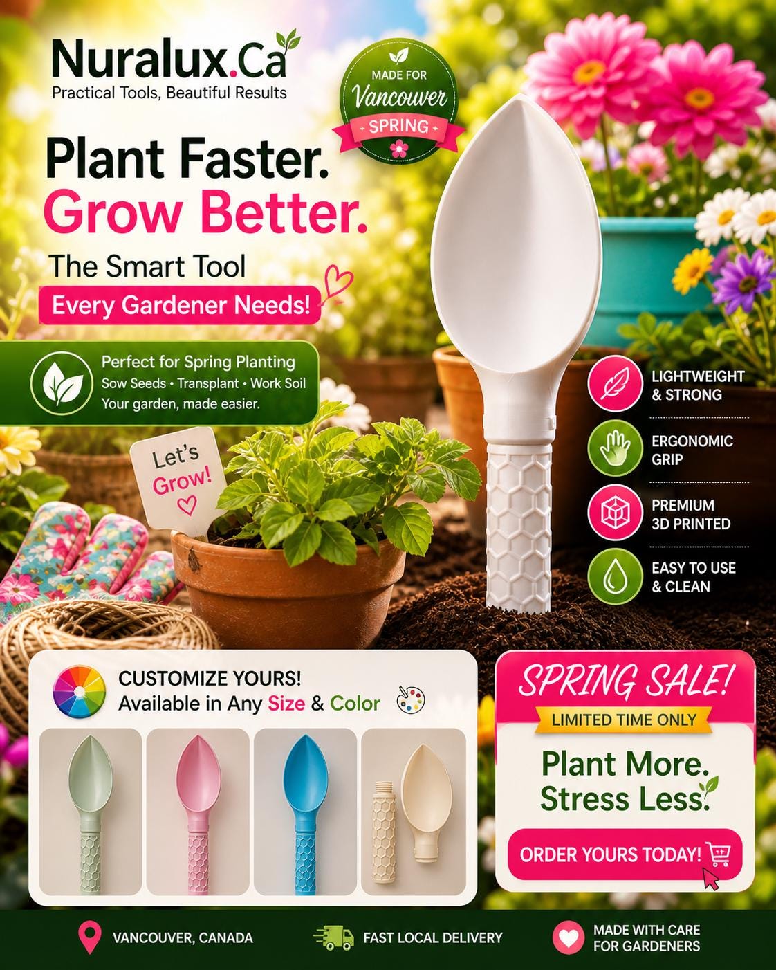 Eco-friendly 3D printed  scoop | Handmade Vancouver-designed kitchen utensil | Sustainable gift for cooks and gardeners