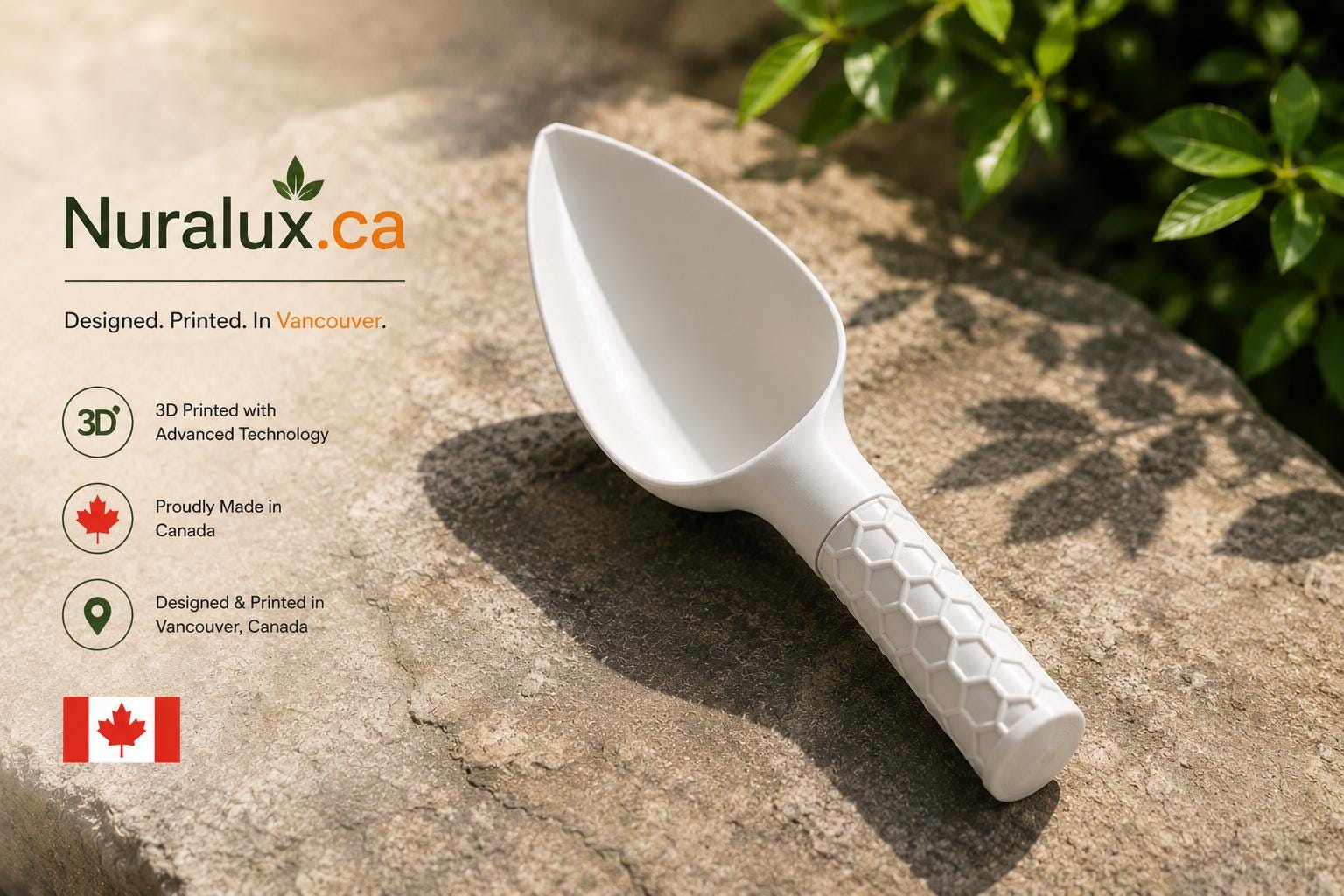 Eco-friendly 3D printed  scoop | Handmade Vancouver-designed kitchen utensil | Sustainable gift for cooks and gardeners
