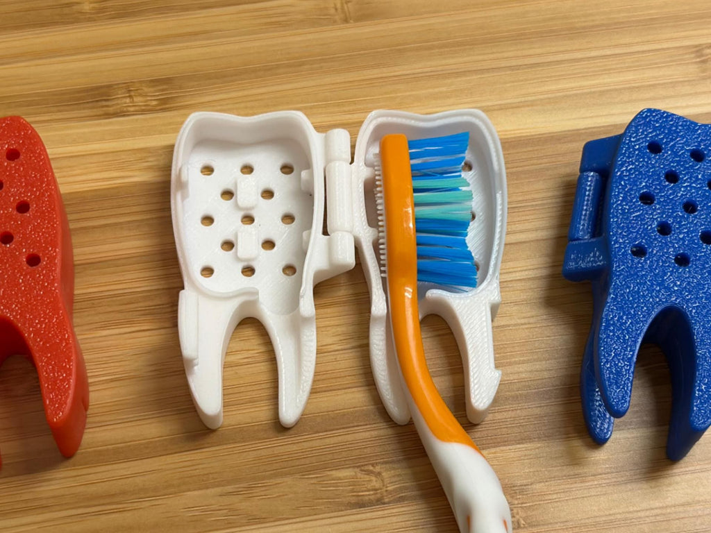 3D printed BPA-free case with cover, portable dental accessory, hygienic travel toothbrush container.