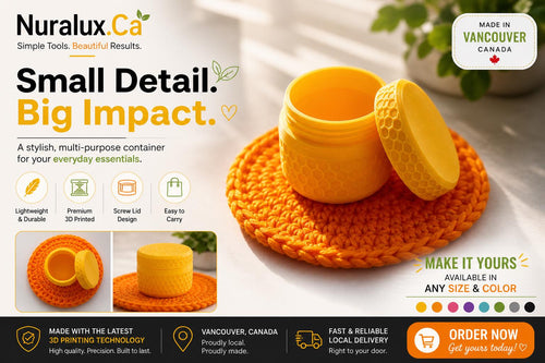 3D Printed Small Cosmetic Jar | Reusable Travel Container, Eco-Friendly Storage, Vibrant Yellow, Vancouver Canada