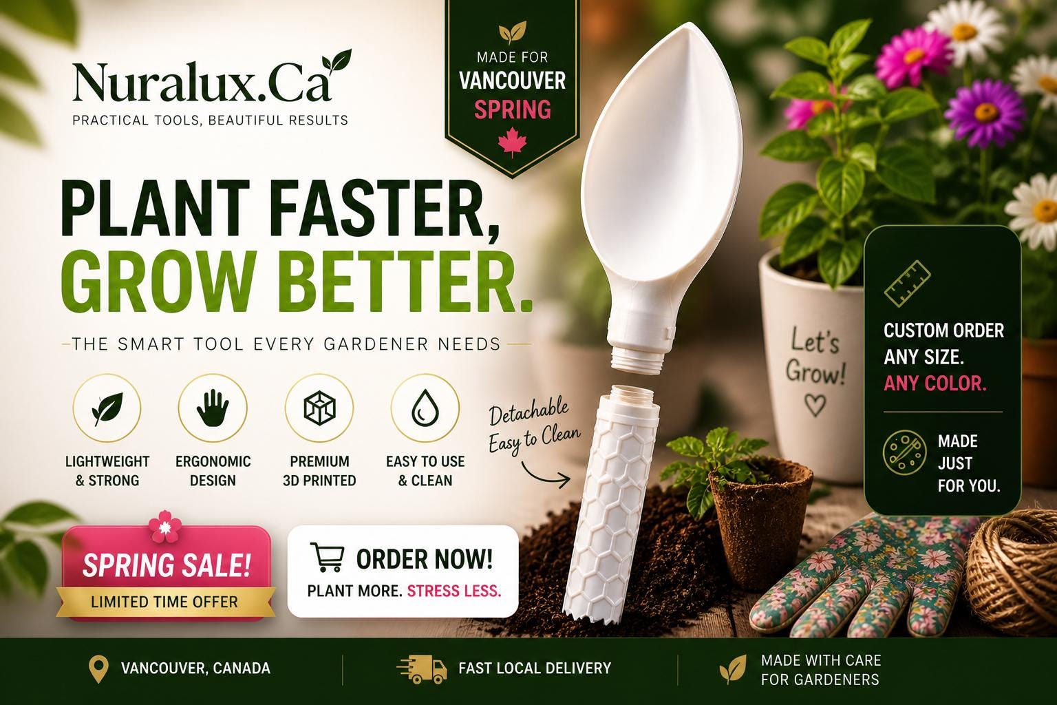 Eco-friendly 3D printed  scoop | Handmade Vancouver-designed kitchen utensil | Sustainable gift for cooks and gardeners