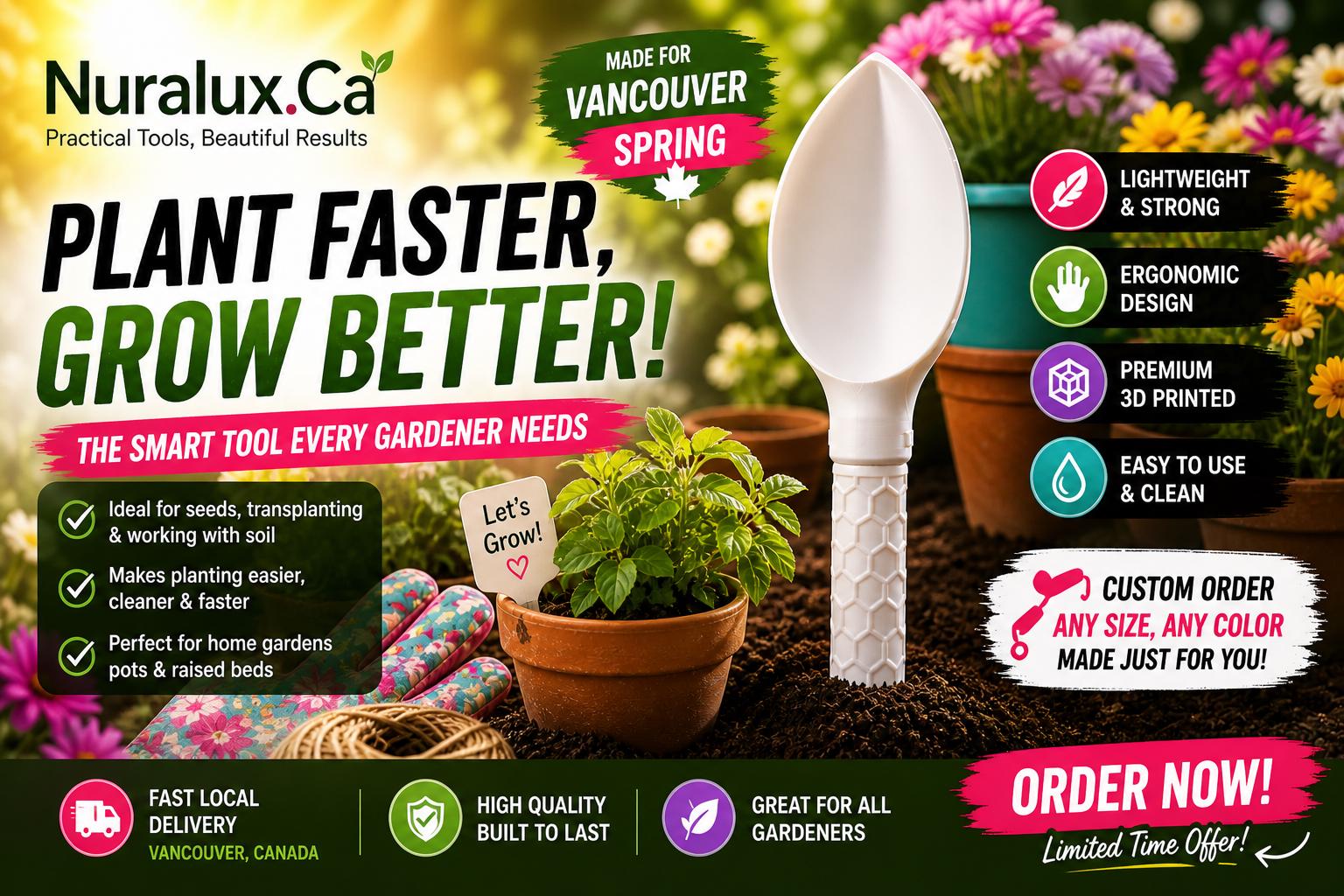 Eco-friendly 3D printed  scoop | Handmade Vancouver-designed kitchen utensil | Sustainable gift for cooks and gardeners